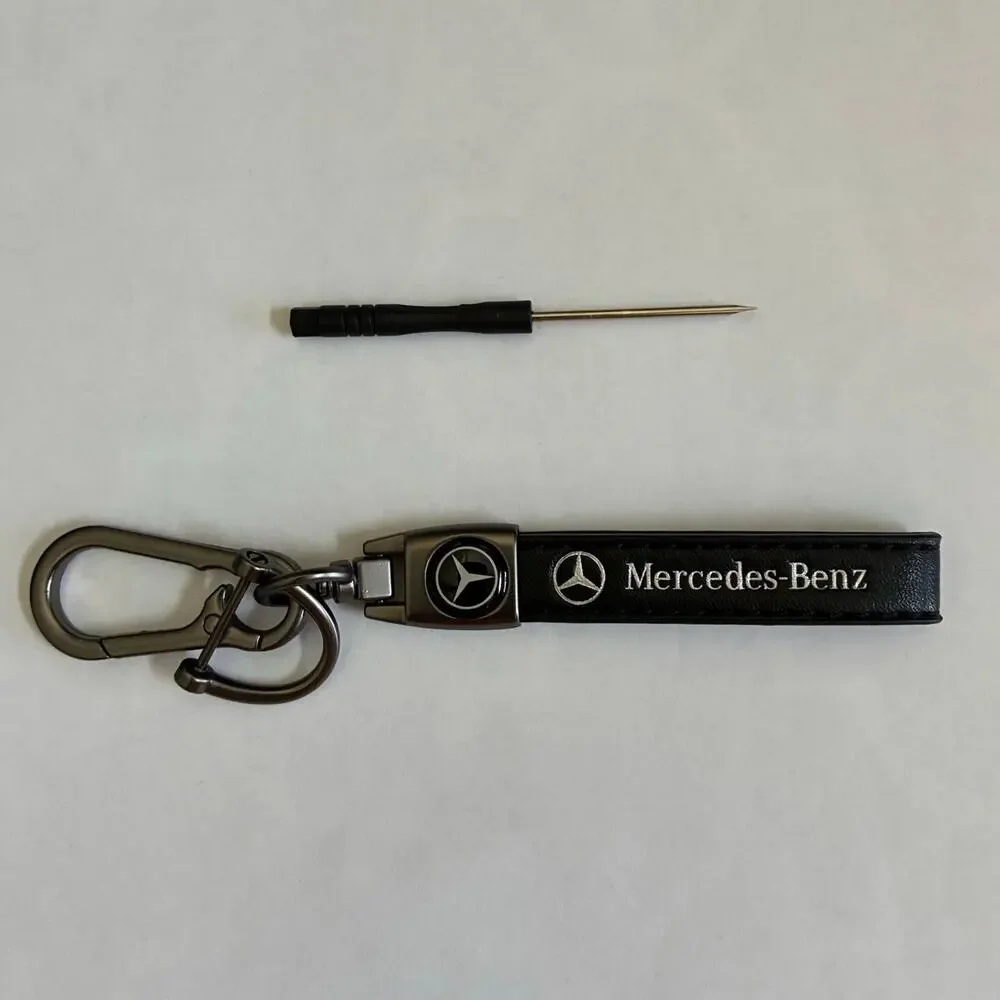 Mercedes Benz Genuine Leather Black Chrome Car Keychain Brand New